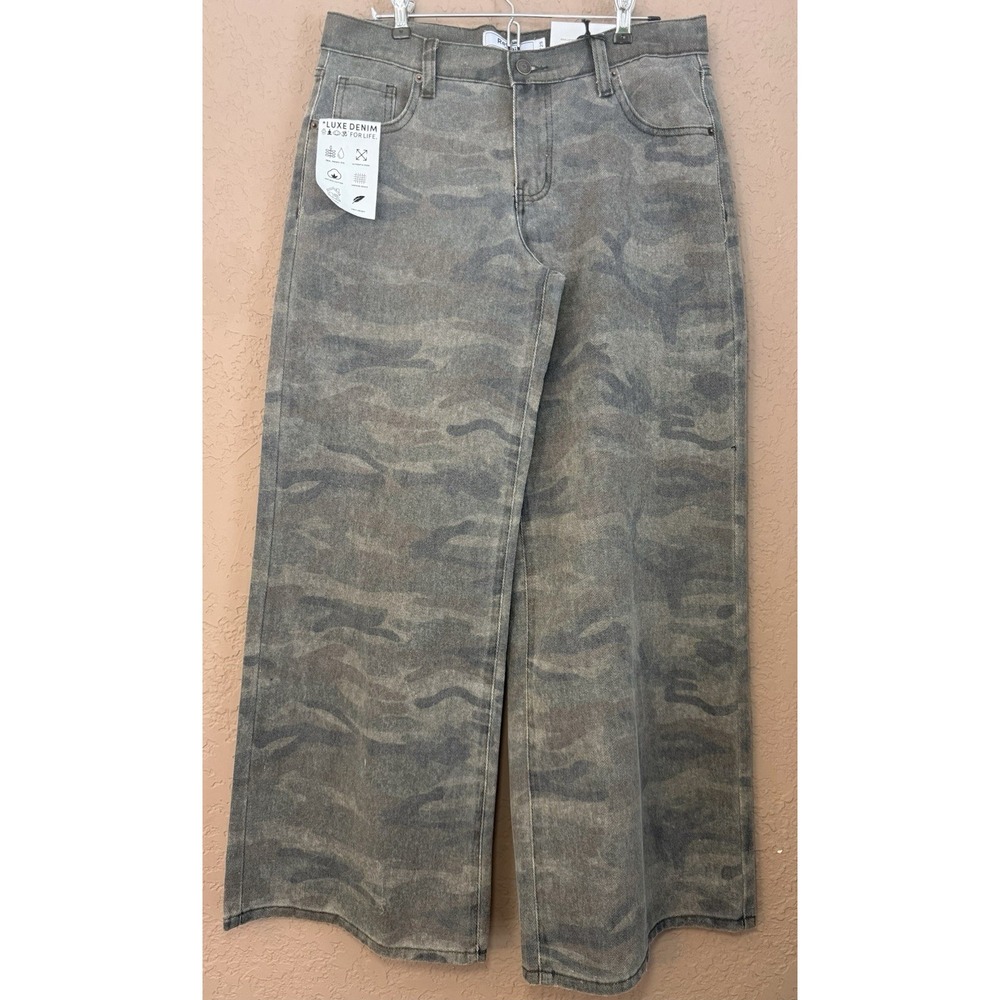 Refrain Los Angeles NWT Camo Printed Wide Leg Denim Jeans Sz‎ 9/29 Grunge Boho